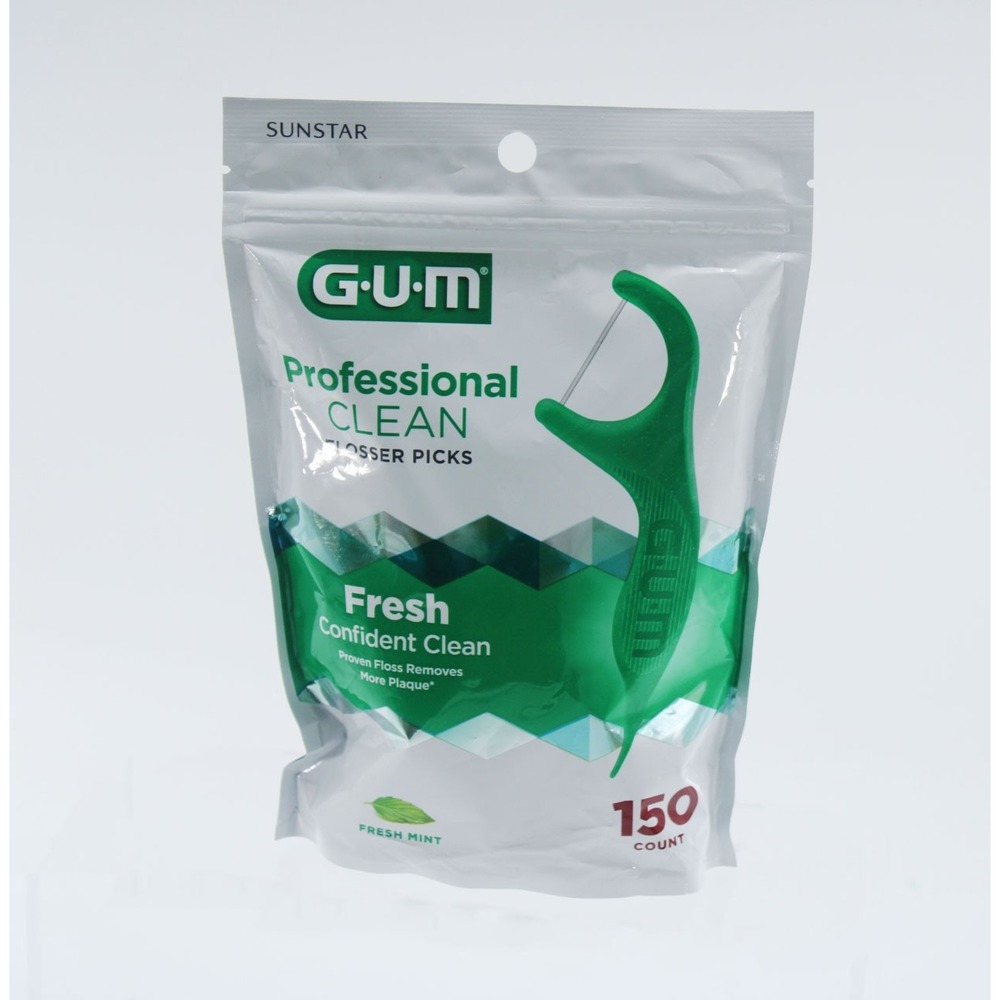 GUM Professional Clean Flosser Picks Fresh Mint 150 Count Resealable Bag 889